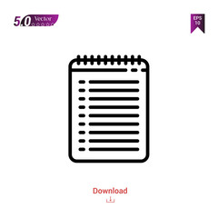 Outline Black notebook icon. notebook icon vector isolated on white background. management. Graphic design, mobile application, logo, user interface. EPS 10 format vector