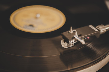 Spinning Record Player With Vintage Vinyl, Turntable Player And Vinyl Record.