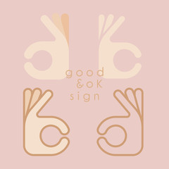 Fototapeta premium Hand gesture Ok sign. editable stroke. silhouette of hands showing symbol good. Good and Ok logo flat design