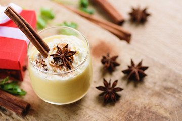 Eggnog with cinnamon and star anise for christmas 