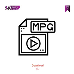 Outline MPG file icon isolated on white background. Popular icons for 2019 year. file-types. Graphic design, mobile application, logo, user interface. EPS 10 format vector