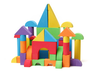 The toy castle from color blocks isolated on a white background 