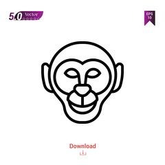 Outline  monkey head  icon vector isolated on white background .Logo . Graphic design, mobile application, icons 2019 year, user interface. Editable stroke. EPS10 format