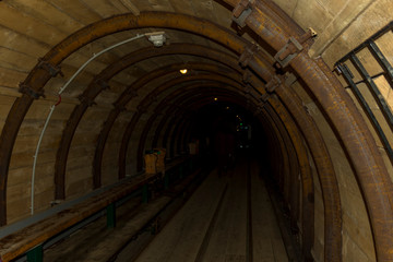 Inside a tunnel in the Hallstatt salt mine.