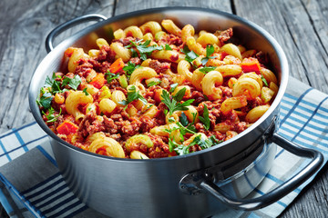 close-up of american italian goulash in a pot