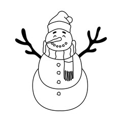 cute snowman with hat and scarf on white background