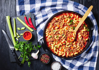 close-up of american italian goulash in a dish
