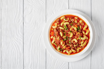 close-up of american italian goulash in a bowl
