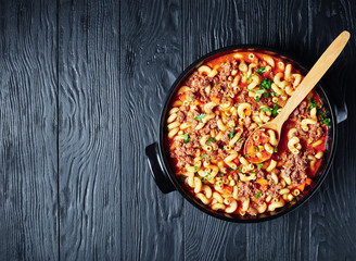 close-up of american italian goulash in a dish