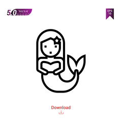Obraz premium Outline mermaid fantasy character icon isolated on white background. Popular icons for 2019 year. fantasy-character. Graphic design, mobile application, logo, user interface. EPS 10 format vector