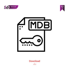 Outline mdb file icon isolated on white background. Popular icons for 2019 year. file-types. Graphic design, mobile application, logo, user interface. EPS 10 format vector