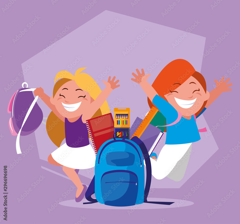 Canvas Prints student girls with school supplies , back to school