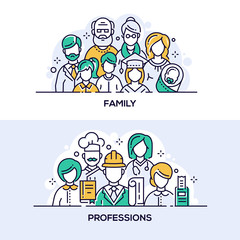 Family and professions vector banner templates set