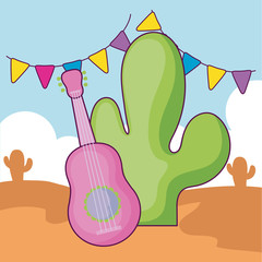 cactus with guitar and desert in the background