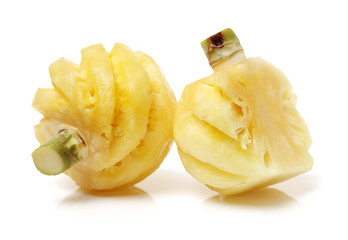 Peeled pineapple on white background. Farm, fresh.