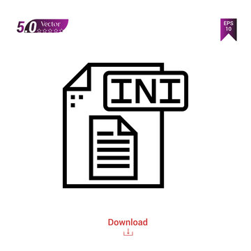 Outline ini file icon isolated on white background. Popular icons for 2019 year. file-types. Graphic design, mobile application, logo, user interface. EPS 10 format vector