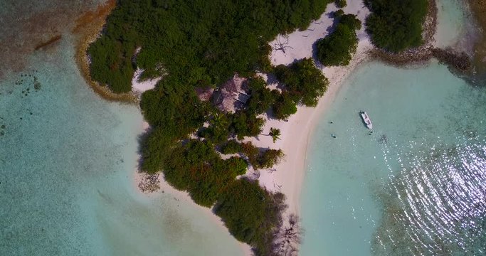 Aerial View Of Tupai Heart Island Coral Reef Atoll In French Polynesia