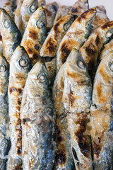 Grilled sardines fish on a plate.