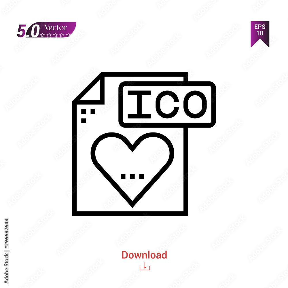 Poster outline ico file icon isolated on white background. popular icons for 2019 year. file-types. graphic