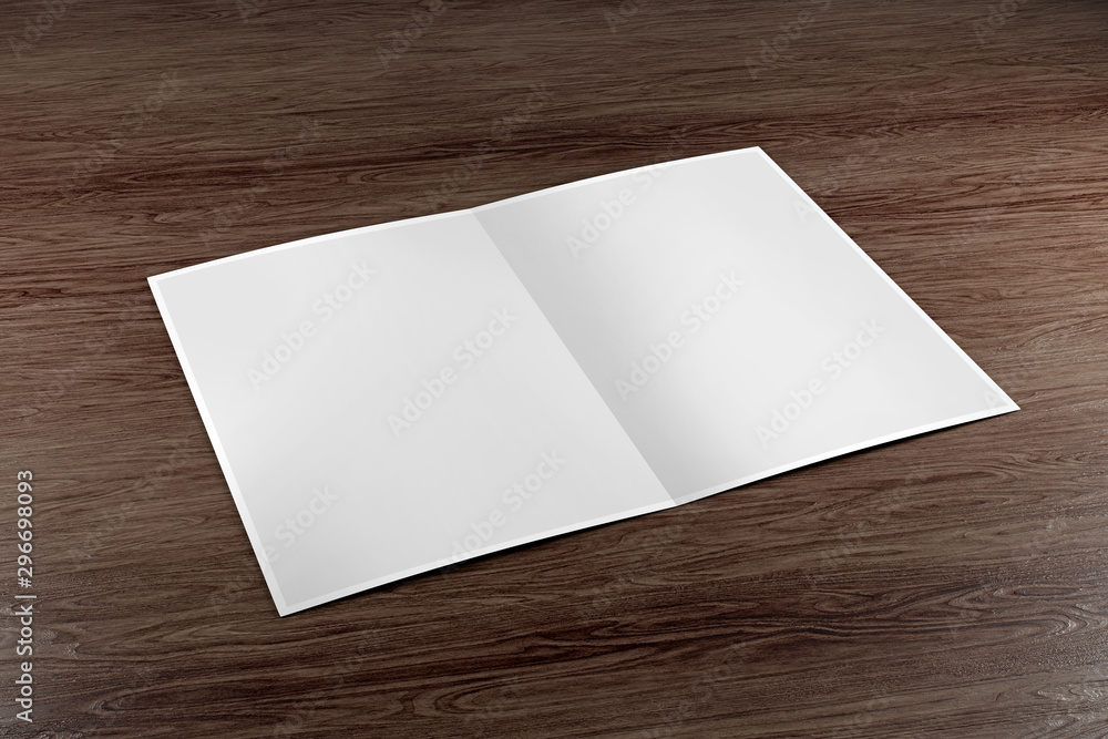 Poster mock up of a brochure on a wood background - 3d rendering