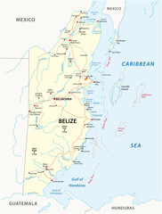 Road map of the Central American state Belize