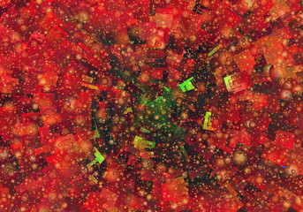 many red shapes and particles of collider