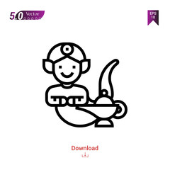 Outline genie fantasy character icon isolated on white background. Popular icons for 2019 year. fantasy-character. Graphic design, mobile application, logo, user interface. EPS 10 format vector