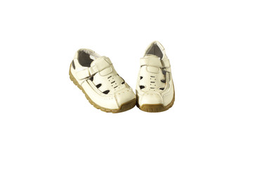 White baby shoes. Footwear.