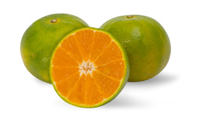 Fototapeta na wymiar Half sliced of fresh organic tangerine orange on white background.