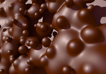 Abstract background with melted chocolate or cocoa drops boiling. 3D illustration