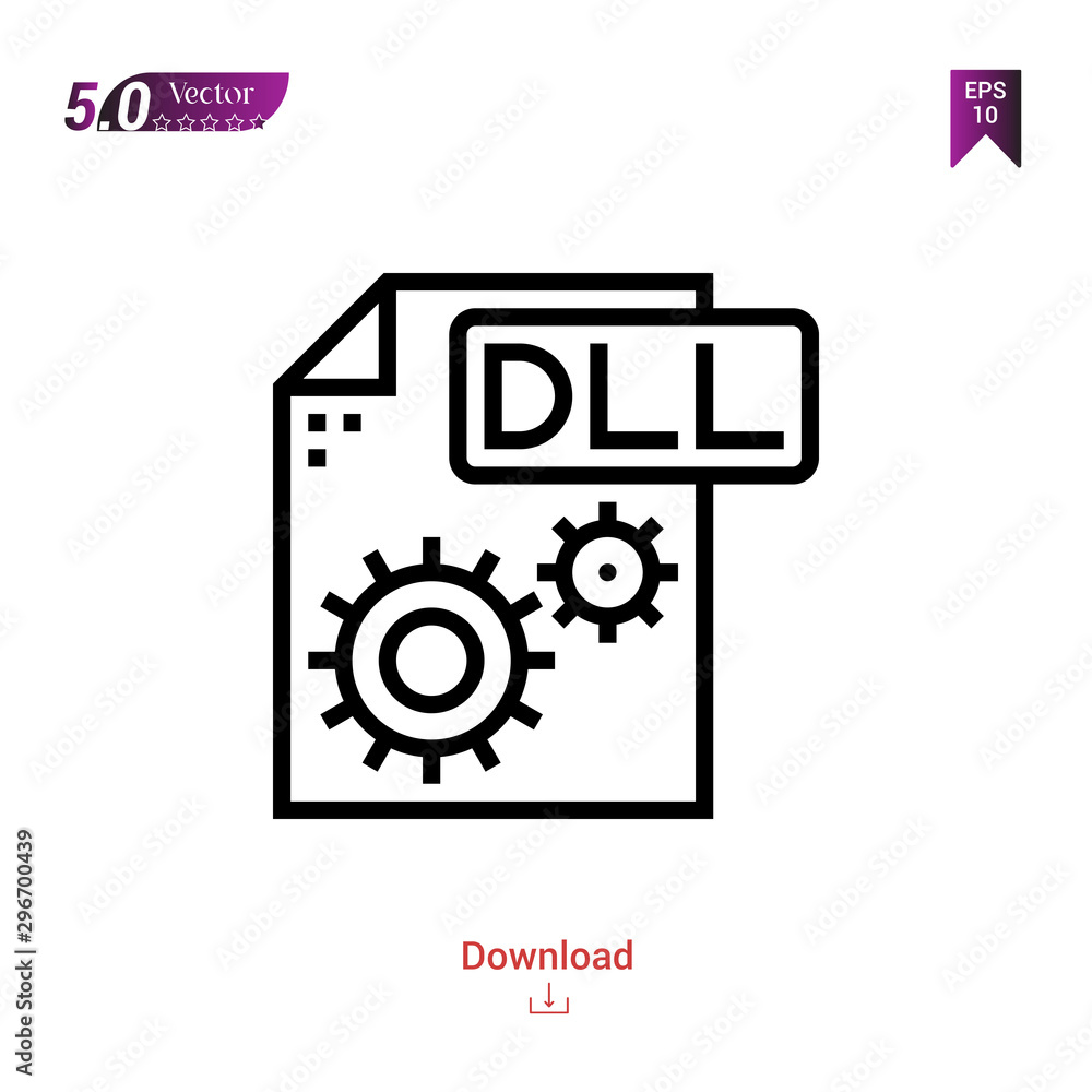 Poster outline dll file icon isolated on white background. popular icons for 2019 year. file-types. graphic