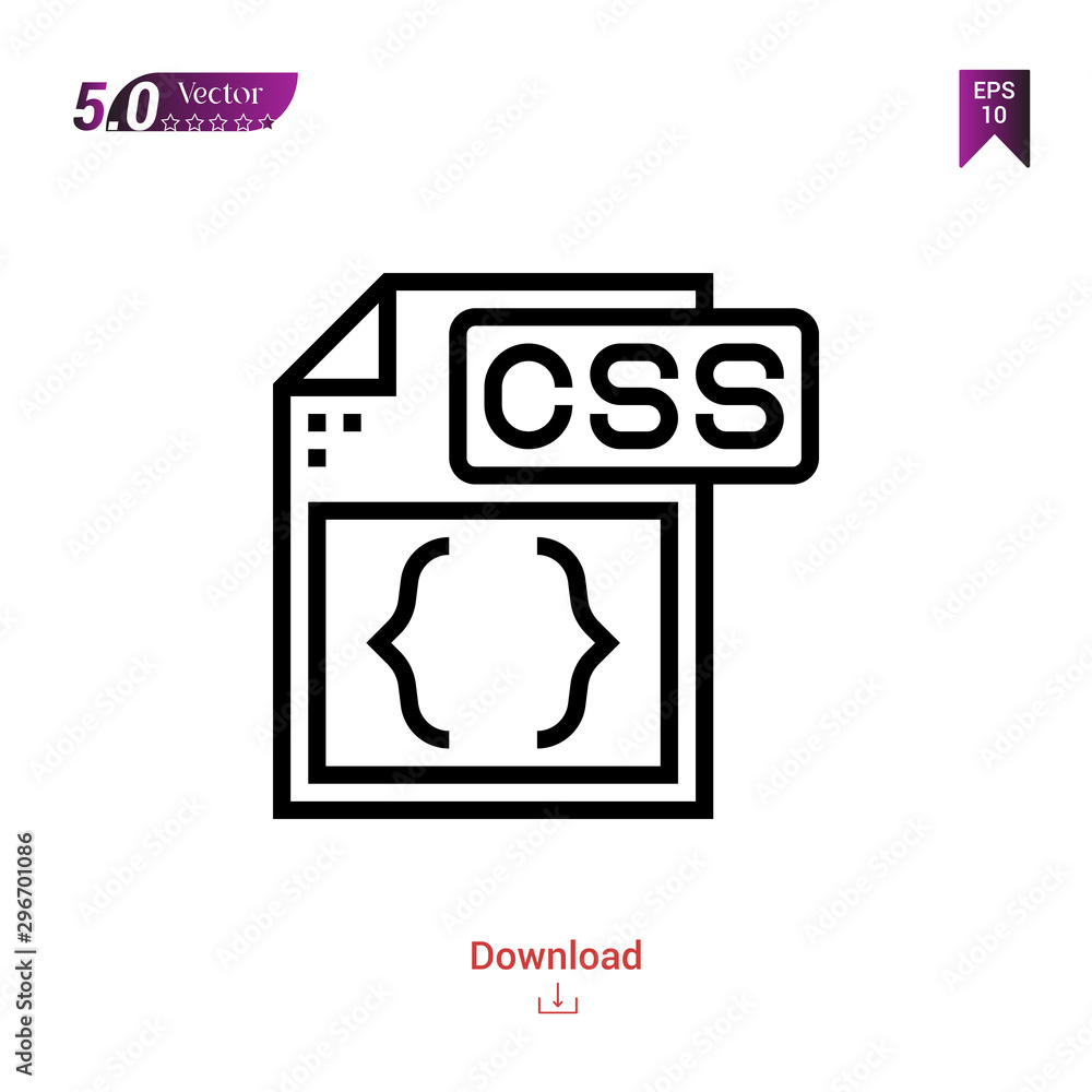 Poster outline css file icon isolated on white background. popular icons for 2019 year. file-types. graphic