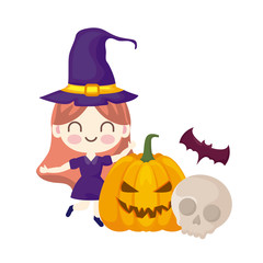 girl disguised as a witch with icons halloween