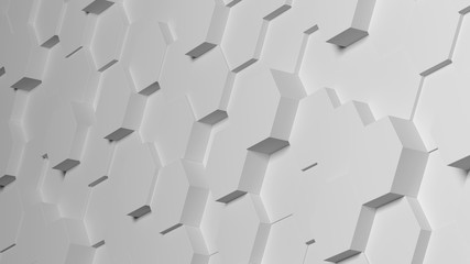 Abstract Hexagon Geometric Surface Loop 1A: light bright clean minimal hexagonal grid pattern, random waving motion background canvas in pure wall architectural white. 