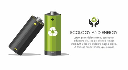 Battery with recycle symbol - renewable energy concept on white.  Battery recycling concept.  