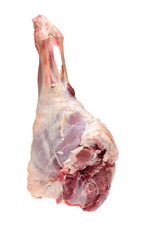 Raw lamb leg on white background