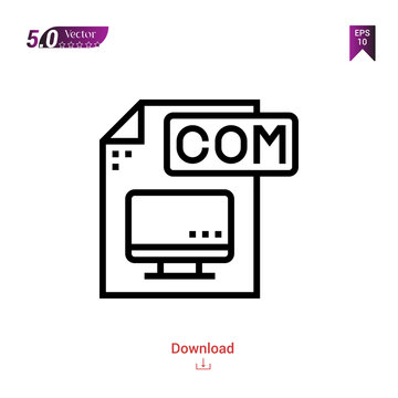 Outline com file icon isolated on white background. Popular icons for 2019 year. file-types. Graphic design, mobile application, logo, user interface. EPS 10 format vector