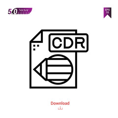 Fototapeta premium Outline cdr file icon isolated on white background. Popular icons for 2019 year. file-types. Graphic design, mobile application, logo, user interface. EPS 10 format vector