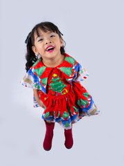 asian little girl  Wearing christmas costumes for Christmas celebration on white backgound