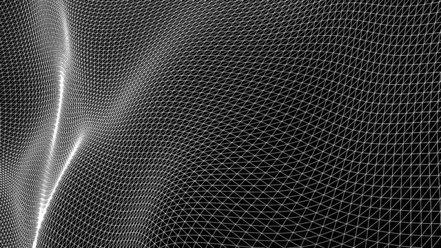 white three-dimensional grid moves slowly on a black background. abstract animation. 3d rendering