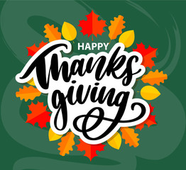 Happy thanksgiving brush hand lettering, isolated on white background. Calligraphy vector illustration. Can be used for holiday design.