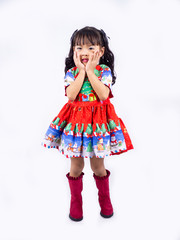 asian little girl  Wearing christmas costumes for Christmas celebration on white backgound
