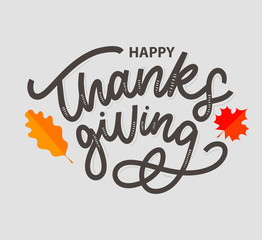 Happy thanksgiving brush hand lettering, isolated on white background. Calligraphy vector illustration. Can be used for holiday design.