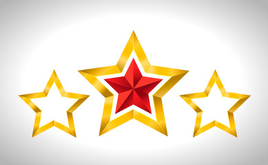 Vector illustration of 3 gold stars christmas new year holiday 3D Christmas