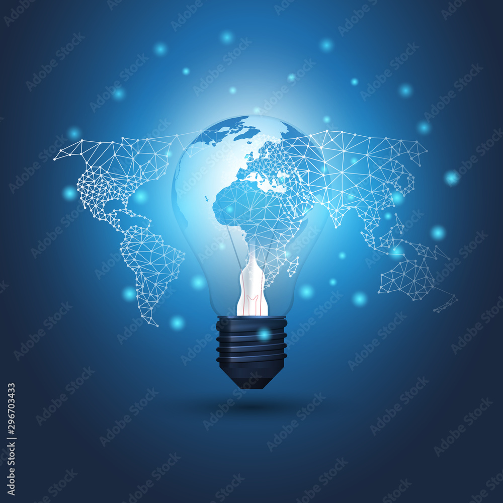 Poster abstract cloud computing, electric and global network connections concept design with earth globe in