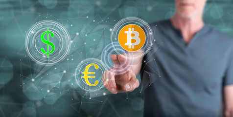 Man touching a currency exchange concept