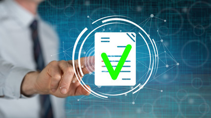 Man touching a document validation concept