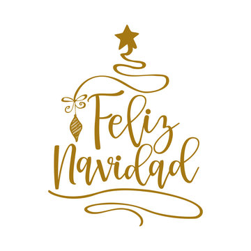 Feliz Navidad - Calligraphy phrase for Christmas. Hand drawn lettering for Xmas greetings cards, invitations.  