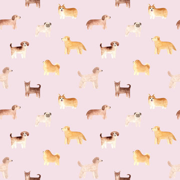 Seamless pattern. Hand drawn watercolor dogs. Painted collection Illustration