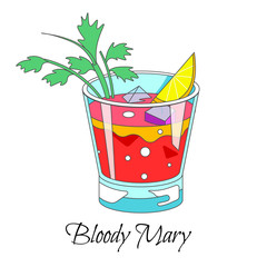 Bar cocktail, Bloody Mary drink with celery stick and lemon slice